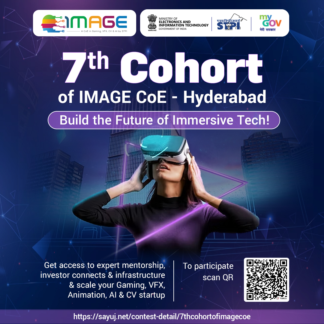 From imagination to innovation

Step into the future with the 7th Cohort of IMAGE CoE – Hyderabad and scale your immersive tech startup with the best minds and mentors 

Apply now: sayuj.net/contest-detail…

#AI 
#VFX 
#Gaming 
#StartupIndia 

<a href="/GoI_MeitY/">Ministry of Electronics & IT</a>
<a href="/stpiindia/">STPI</a>