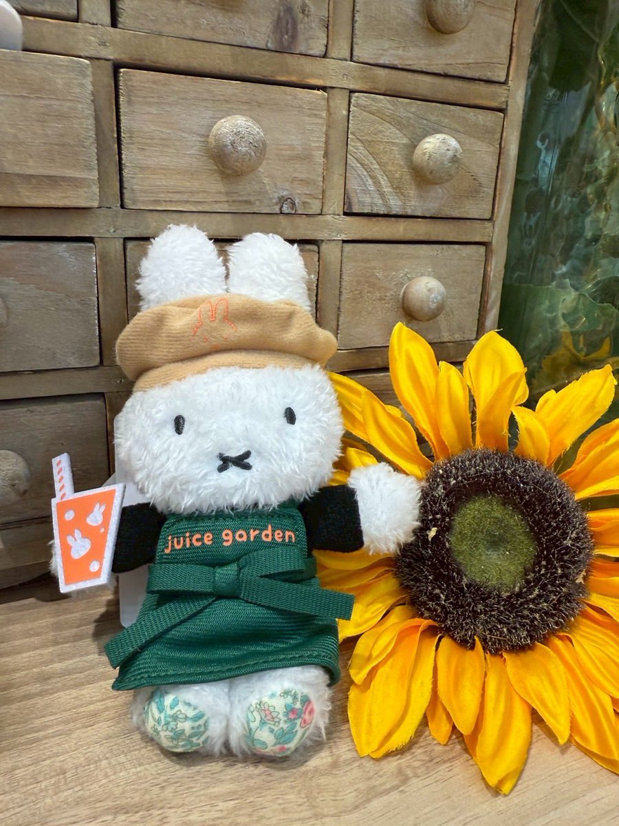 FlowerMiffy's tweet image. 明日発売
🍹ジュースガーデン限定ほわほわマスコット　税込¥3,740
スタッフのユニフォームをイメージした
ジュースガーデンだけのほわほわマスコットが登場します。ジュースガーデンロゴのドリンクを手に持っているのもワンポイントです☆

取り扱い店舗
サンシャインシティアルパB1階
浅草
天王寺ミオ