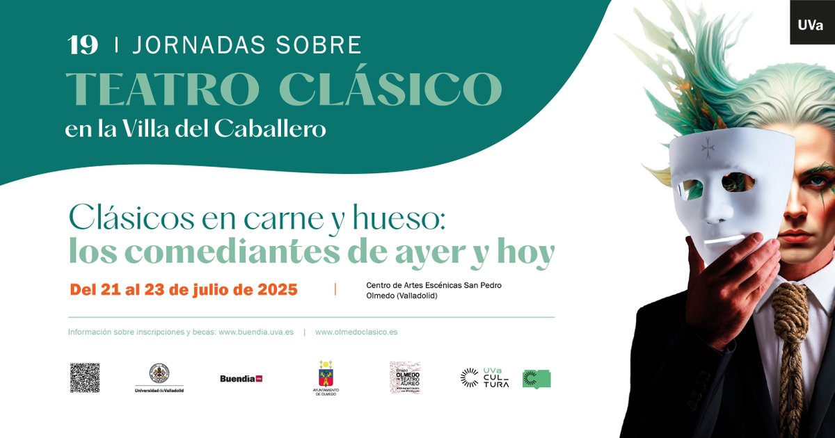 🎭✨ ¡Jornadas sobre #TeatroClasico en #Olmedo! 

Del 21-23 de julio llega este encuentro imprescindible para amantes del #teatro del Siglo de Oro.

Por @olmedoclasico y @uva_es, con el apoyo de 
<a href="/centrobuendia/">Centro Buendía. UVa</a>.

🎟️ ¡Inscripción gratuita disponible!
👉 shorturl.at/6N9DF