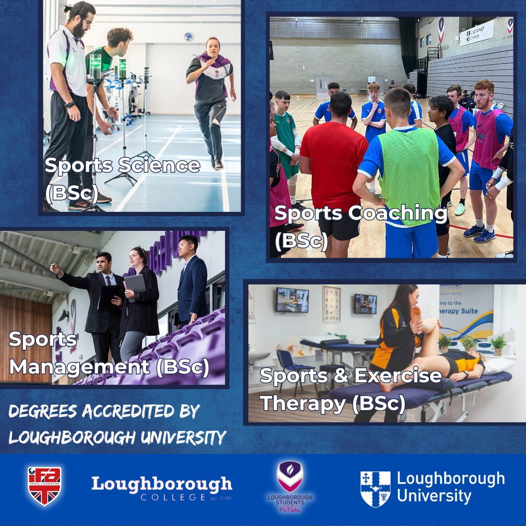 Places still available for Sept 2025 start. Contact us now for more details.

👨‍🎓 Study a degree accredited by Loughborough Uni - top in WORLD for sport

⚽️ Play for @lboro_futsal in NFS 1 or NFS2, AND one of 5 BUCS teams

🥅 Train futsal in world class facilities 3-4 times a week