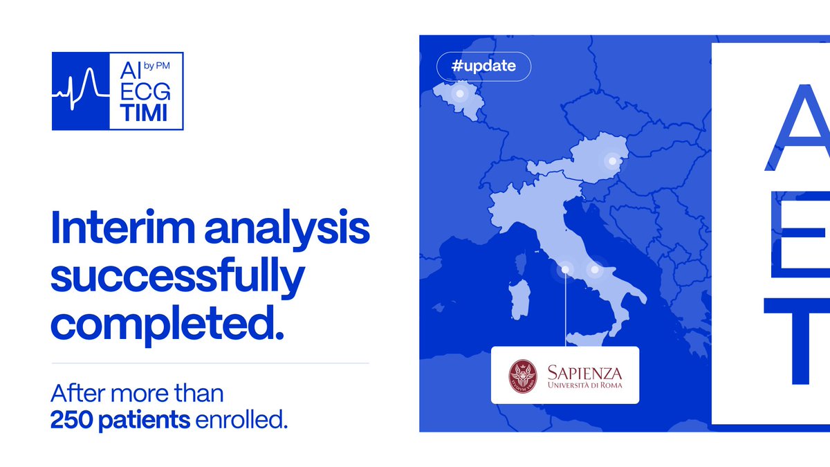 PowerfulMedical's tweet image. Study Milestone reached: Interim analysis for the AI-ECG TIMI Study is complete after enrolling 250+ patients across Austria, Belgium and Italy.
Special thanks to @belmontemarta1 national PI for Italy and the team of @SapienzaRoma for being our top enrolling site!