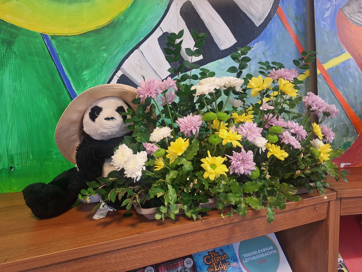 corkcolibrary's tweet image. A big thank you from #Bantrylibrary to our patrons Joan Lynch &amp;amp; Joan O’Donovan for donating beautiful flower arrangements to the West Cork Literary Festival. Even Mr Panda approves !😊

@Corkcoco  @wcorklitfest  #wclf2025
