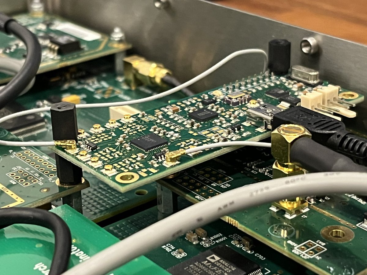A bit of RF teardown for SDR geeks. Two original Ettus USRP1 with four extensions cards which each can operate from 0.8-2.3 GHz.
