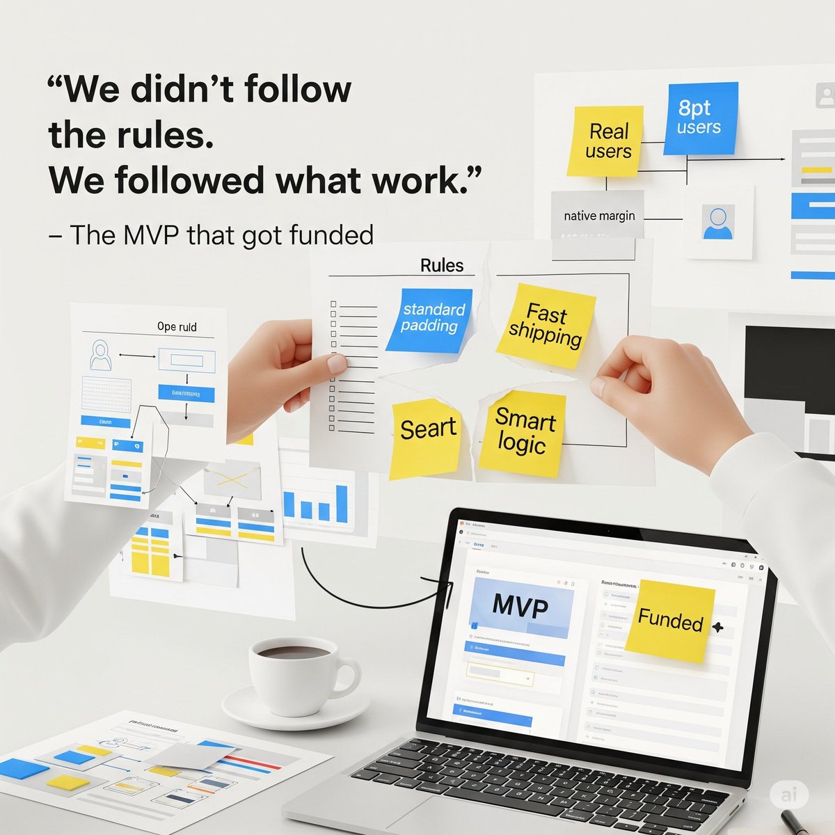 coder_dandriyal's tweet image. “We didn’t follow the rules. We followed what worked and it paid off with $450k funding.”
Created a complete MVP.
Did not follow pixel-perfect grids or implicit padding.
Made the design system own.
Designed for actual users, not textbooks.
What was the outcome?
A frictionless…