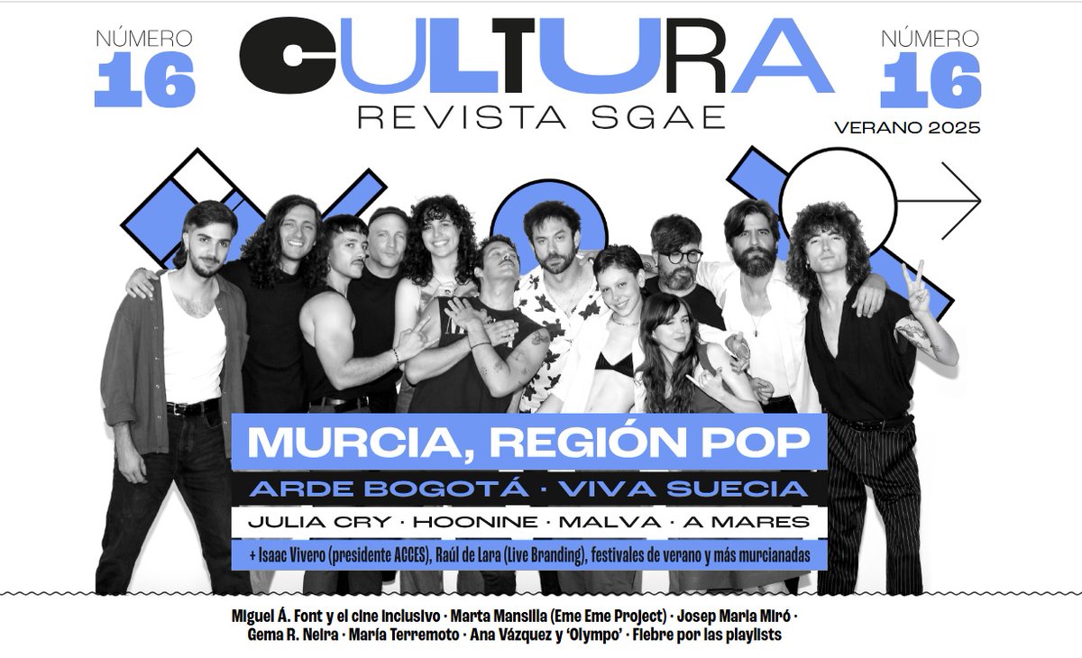 arancha moreno (@aranchamoreno) on Twitter photo En Murcia pasan muchísimo calor, pero también tienen una cosecha musical que quita el sentío. Portadón el de #CulturaRevistaSGAE con <a href="/arde_bogota/">ARDE BOGOTÁ</a> <a href="/VivaSuecia/">Viva Suecia</a> <a href="/juliacry_/">cry</a> <a href="/HOONINE_/">HOONINE</a> y tantísimos talentos más.
revistacultura.sgae.es/cultura_revist… En Murcia pasan muchísimo calor, pero también tienen una cosecha musical que quita el sentío. Portadón el de #CulturaRevistaSGAE con <a href="/arde_bogota/">ARDE BOGOTÁ</a> <a href="/VivaSuecia/">Viva Suecia</a> <a href="/juliacry_/">cry</a> <a href="/HOONINE_/">HOONINE</a> y tantísimos talentos más.
revistacultura.sgae.es/cultura_revist…
