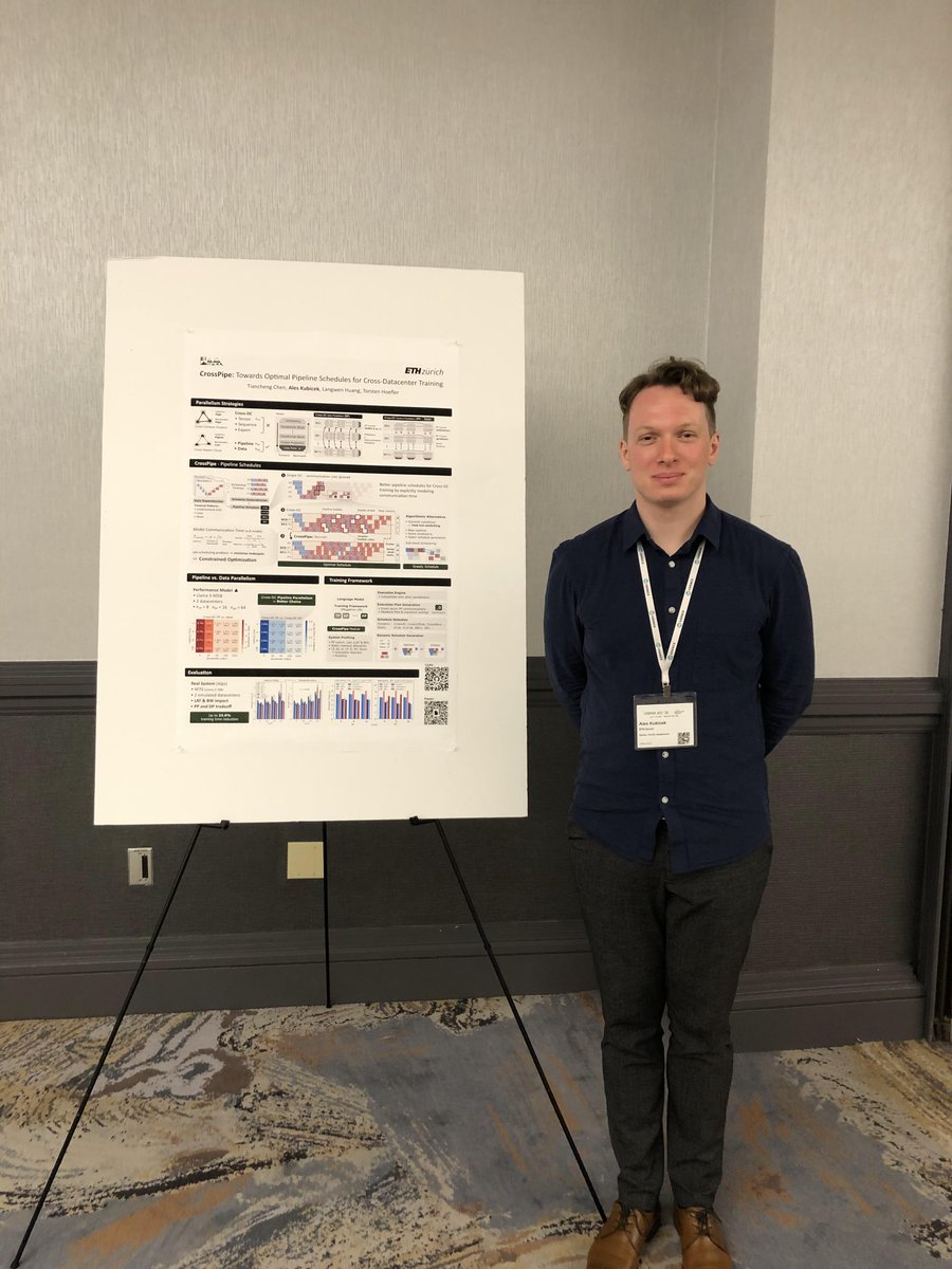 spcl_eth's tweet image. Scaling #LLM training across multiple datacenters is becoming increasingly crucial, but higher latency and limited bandwidth introduce significant performance bottlenecks. Ales Kubicek presented a solution to this at ATC’25!🚀👇
usenix.org/conference/atc…
#HPC @thoefler @CSatETH