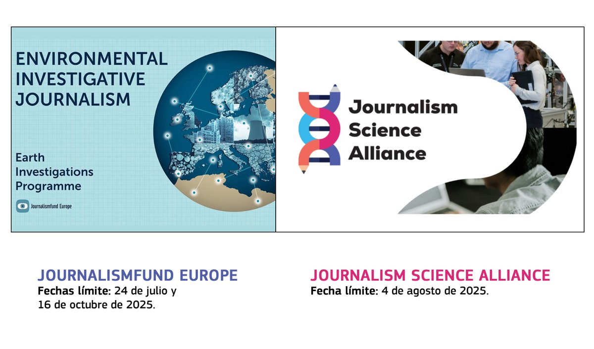 Dos fondos apoyados por #EuropaCreativa 🇪🇺 tienen convocatorias abiertas.

Journalism Science Alliance y Journalismfund Europe.

Fechas límite: 24 de julio de 2025, 4 de agosto de 2025 y 16 de octubre de 2025.

Más información > tuit.es/Y4uel