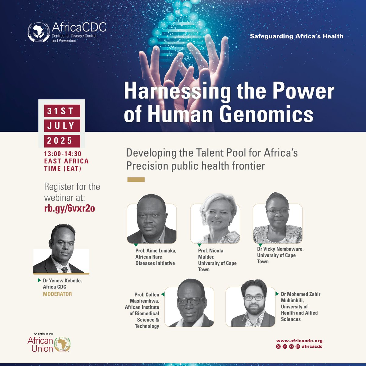 AfricaCDC's tweet image. 💡 How can Africa build its talent pipeline for the next frontier in public health innovation?
Join @AfricaCDC and leading experts on 31 July for a high-level dialogue exploring how clinical genetics, genetic counselling, bioinformatics, and clinical trial platforms can…
