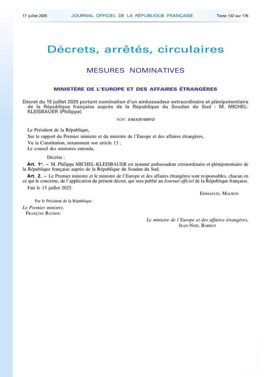 Mes plus profonds et plus humbles remerciements au Président Emmanuel Macron pour cette nomination: "Lorsqu’un pays naît, les plus anciennes et les plus matures des démocraties ont le devoir de l’accompagner dans ce long et difficile processus qu’elles ont elles-mêmes traversé.."