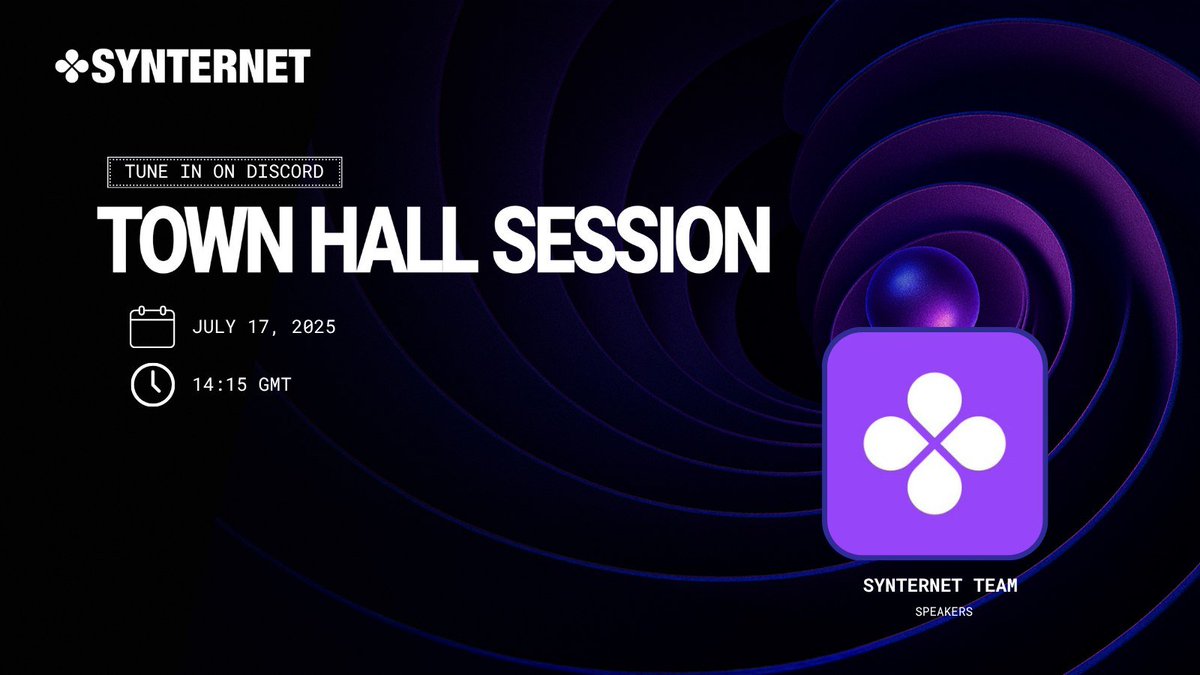 synternet_com's tweet image. Synternet Town Hall Alert.

We’re hosting a Town Hall today at 14:15 GMT on Discord!

Come through for key updates, roadmap reveals, and a chance to connect directly with the team.

🔗 Join us on Discord: discord.gg/BMQenXbnGT
🗓️ Don’t miss it!
