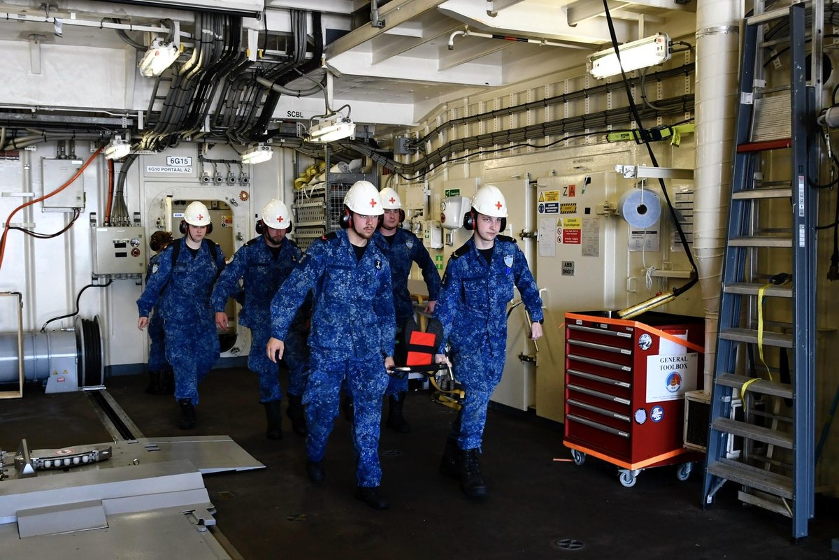 NATO_MARCOM's tweet image. The crew of HNLMS De Ruyter (F804) ๐ณ๐ฑ, flagship of Standing NATO Maritime Group 1, conducted a medical evacuation drill in open waters, sharpening skills and readiness at sea. #WeAreNATO #SNMG1