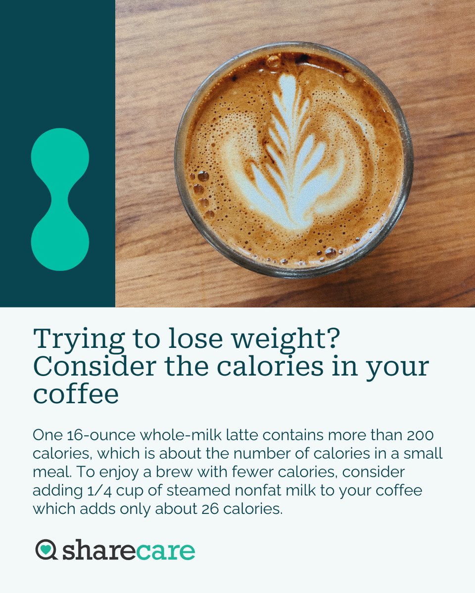 SharecareInc's tweet image. That morning latte might be doing more than waking you up. Small swaps can go a long way. #SmartSips
