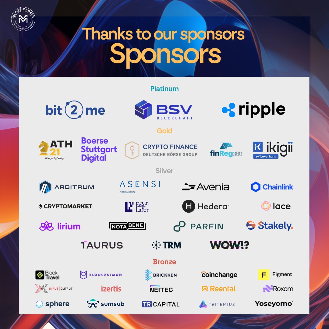 mmerge_io's tweet image. 🚀 More powerhouses join MERGE Madrid
Our ecosystem keeps growing — and so does the excitement.
This week, we’re proud to welcome new sponsors who are shaping the future of digital finance and Web3:
🔹 @CryptoFinanceAG – A Deutsche Börse company, MiCA-ready and fully regulated…