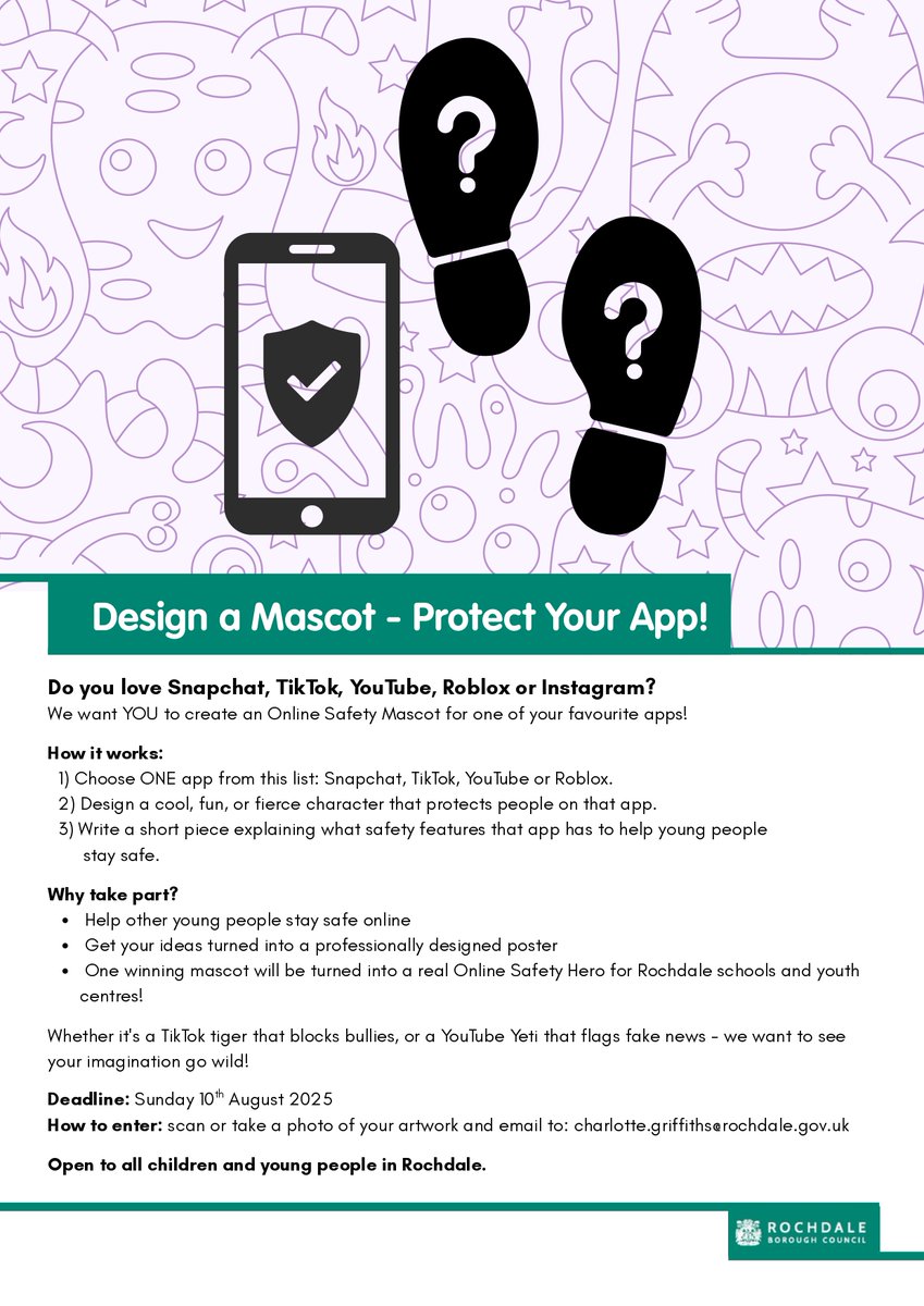 Rochdale AFC Community Trust (@rafccommunity) on Twitter photo π‘οΈ Do you love TikTok, YouTube, Snapchat or Roblox?
We're working with <a href="/RochdaleCouncil/">Rochdale Borough Council</a> to find the next Online Safety Hero! π¨π¦ΈββοΈ
Design a mascot helping keep young people safe online & explain how your app protects users. π§
π§ Submit to: charlotte.griffiths@rochdale.gov.uk π‘οΈ Do you love TikTok, YouTube, Snapchat or Roblox?
We're working with <a href="/RochdaleCouncil/">Rochdale Borough Council</a> to find the next Online Safety Hero! π¨π¦ΈββοΈ
Design a mascot helping keep young people safe online & explain how your app protects users. π§
π§ Submit to: charlotte.griffiths@rochdale.gov.uk