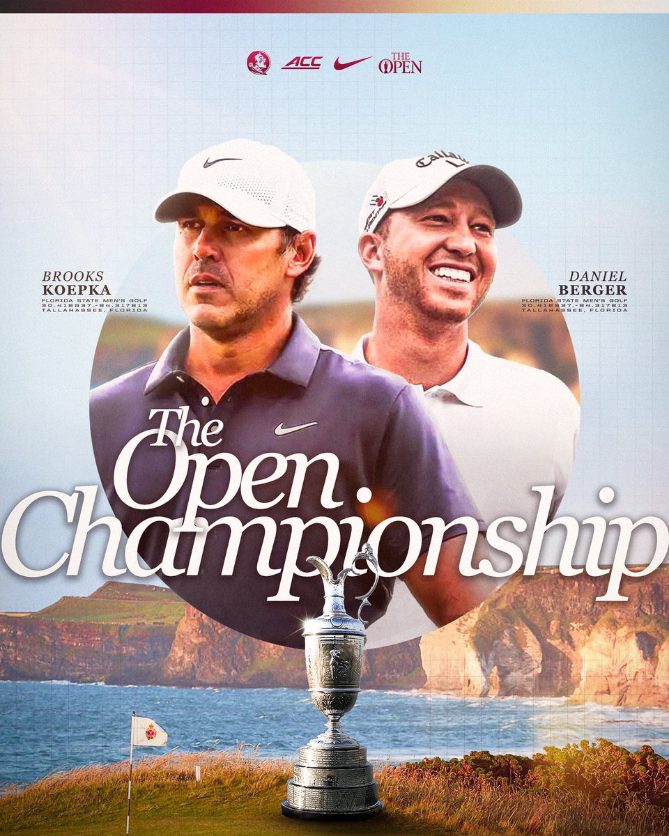 FSUGolf's tweet image. Good luck to our guys in The Open Championship ‼️
🍢 Brooks Koepka
🍢 Daniel Berger
#NoleFamily | #Driven