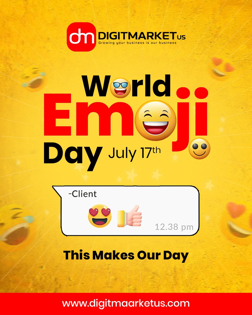 digitmarketus's tweet image. Happy World Emoji Day! 🎉
Emojis make our work more fun! Just like when our clients send "😍 👍" after seeing results! Let’s use emojis to boost your brand engagement. 🚀
📞 Call +1 (630) 853-6652 for a FREE website audit.

#WorldEmojiDay #EmojiMarketing #dmus #DigitalMarketing