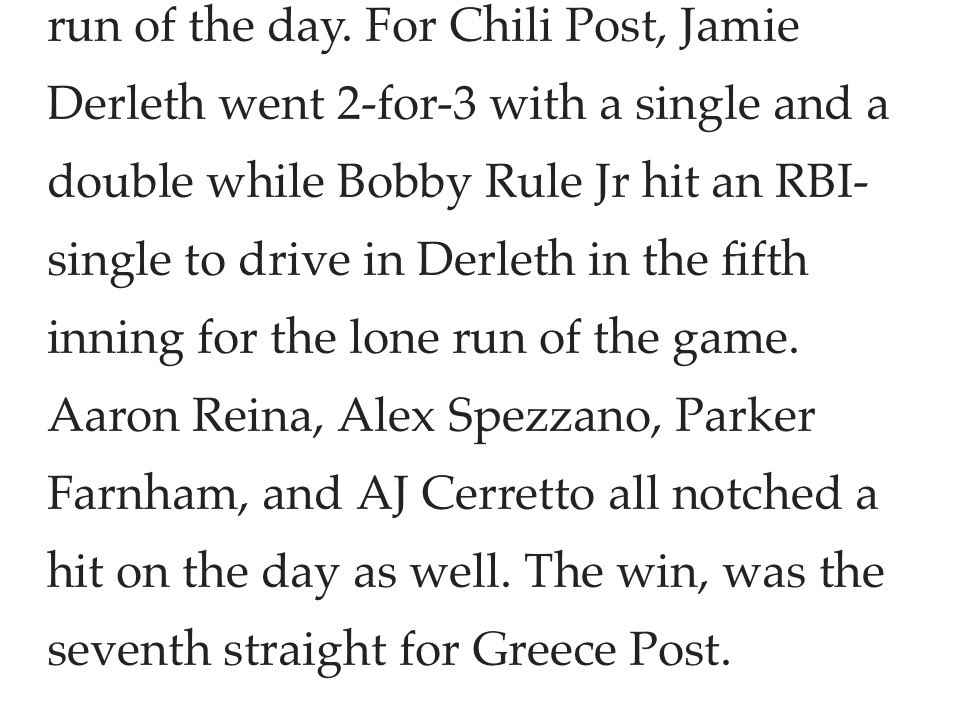 Recap of game 1 in the American Legion District 7 semi’s.  
<a href="/cccsdbaseball/">C-C Saints Baseball</a> 
<a href="/baseballsectv/">Section V Baseball</a> 
Courtesy of <a href="/PickinSplinters/">Paul Gotham</a>