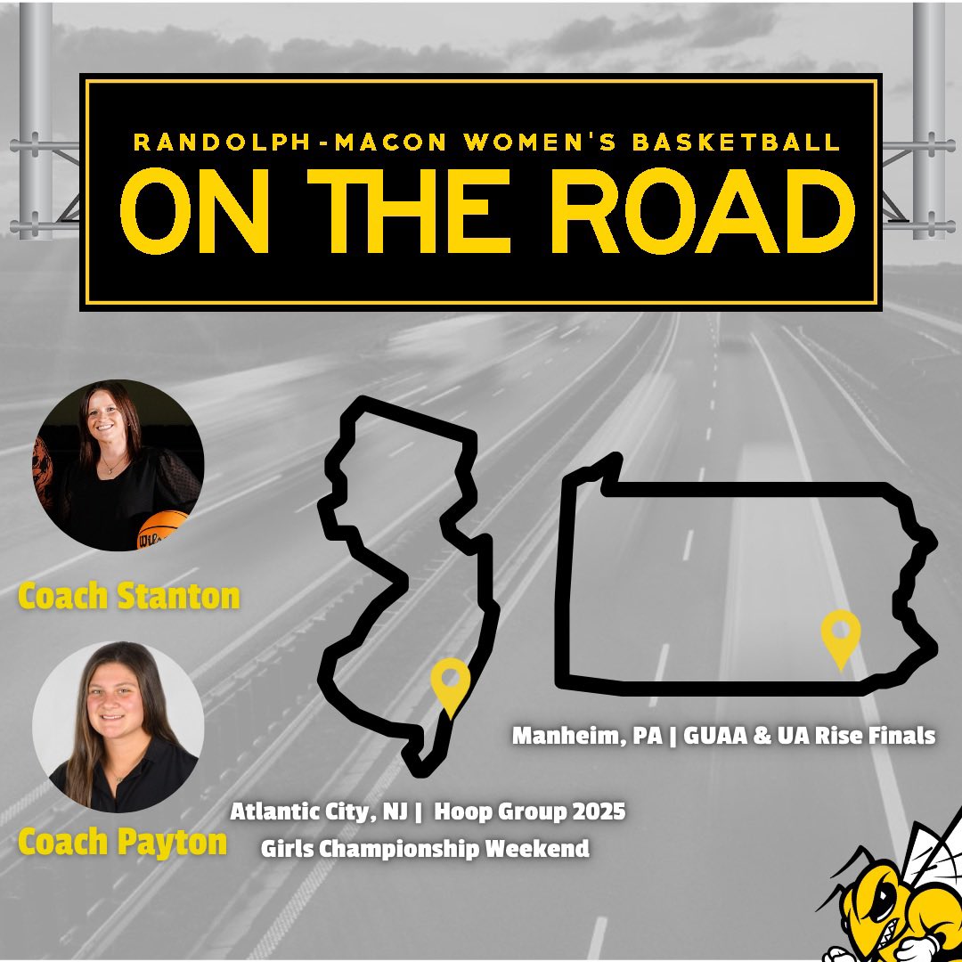 RMCWBB's tweet image. 🛣️ Coach Stanton & Coach Payton are hitting the road looking for the next generation of Yellow Jackets! 🔎
📍Atlantic City, NJ - Hoop Group 2025 Girls Championship Weekend
📍Manheim, PA - GUAA & UA Rise Finals
Let’s work! 💼 🐝