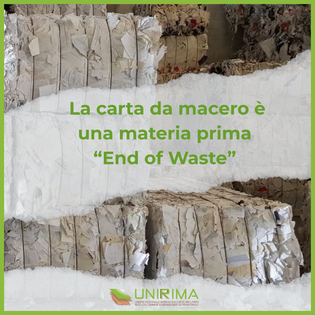 ♻️UNIRIMA rappresenta e tutela le imprese del settore industriale della raccolta, recupero, riciclo e commercio della carta da macero, che è una materia prima “End of Waste” conforme al DM 188/2020.

👉🏼Scopri di più su UNIRIMA: unirima.it

#unirima #cartadamacero