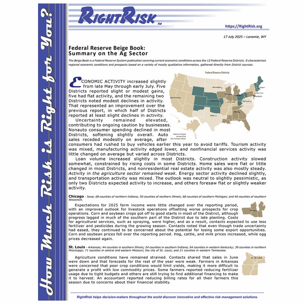 RightRiskorg's tweet image. Federal Reserve Beige Book Summary on the Ag Sector #RightRisk #RiskInAg #AgRiskMgt
(uwagec.org/rightrisk/news…)
Get an update on the agricultural sector by the Federal Reserve in the RightRisk Newsrelease at: RightRisk.org/news (rightrisk.org/news/category/…).