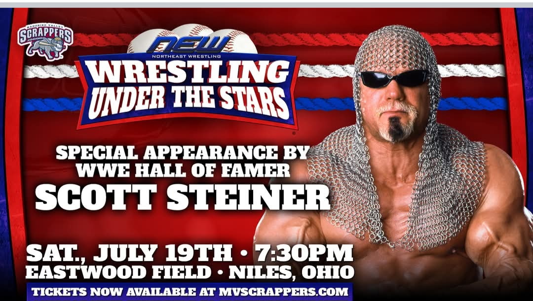 ScottSteiner's tweet image. Niles, Ohio — get ready to witness a FREAKIN’ LEGEND.
Big Poppa Pump is comin’ to Wrestling Under the Stars on July 19th and I ain’t showin’ up quiet.
Biceps will be pumped, chainmail will be shinin’, and someone’s ego’s gettin’ suplexed.
Ohio’s about to get STEINERIZED.
Be…