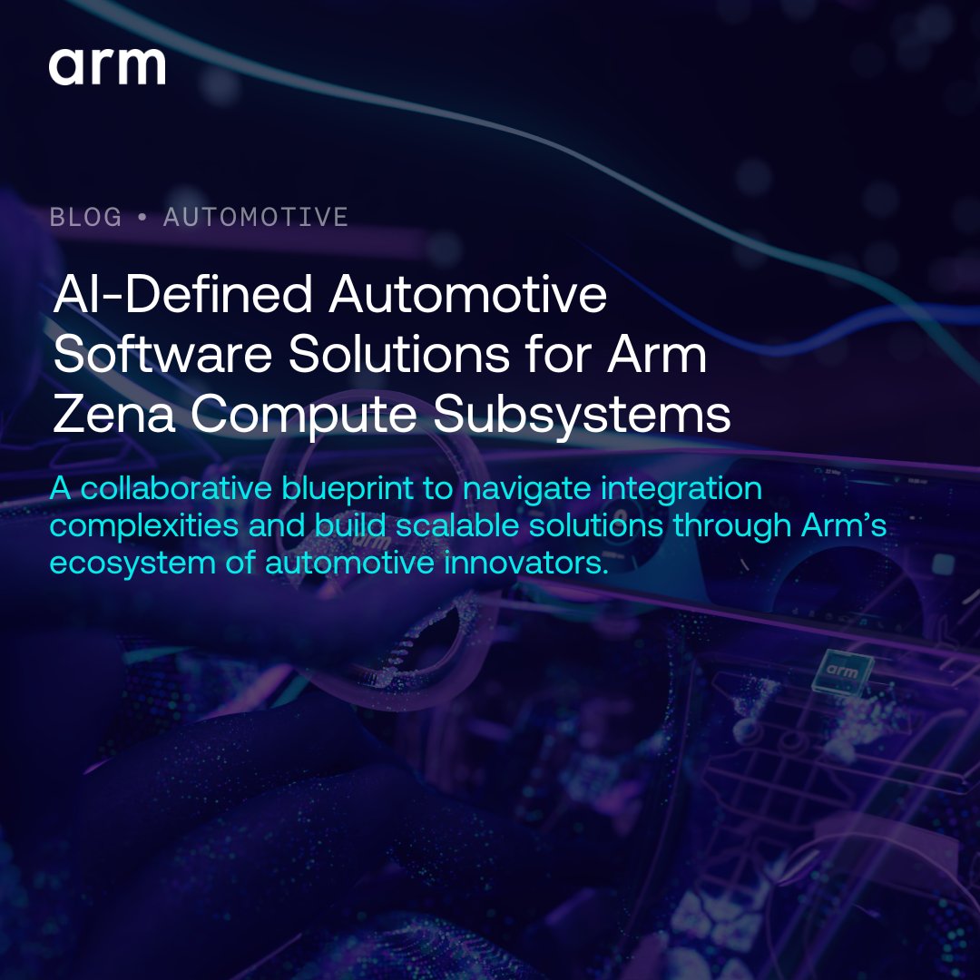 Arm's tweet image. 🚗 Arm Zena CSS brings a world class ecosystem of software partners like @awscloud, DENSO, @Mapbox, @RedHat and more together to collaborate and drive the AI-defined future.
Together, we’re transforming vehicles into intelligent, safer, updatable platforms…
