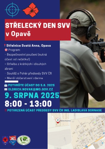 Střelecký den v Opavě svvcr.cz/strelecky-den-… 
MO ČR – OVV ve spolupráci se Sdružením válečných veteránů ČR pořádá pro válečné veterány 9. srpna 2025 na střelnici Svatá Anna v Opavě Střelecký den. Propozice a jak se přihlásit?
svvcr.cz/strelecky-den-…
Bydlíš nedaleko? Přijeď.