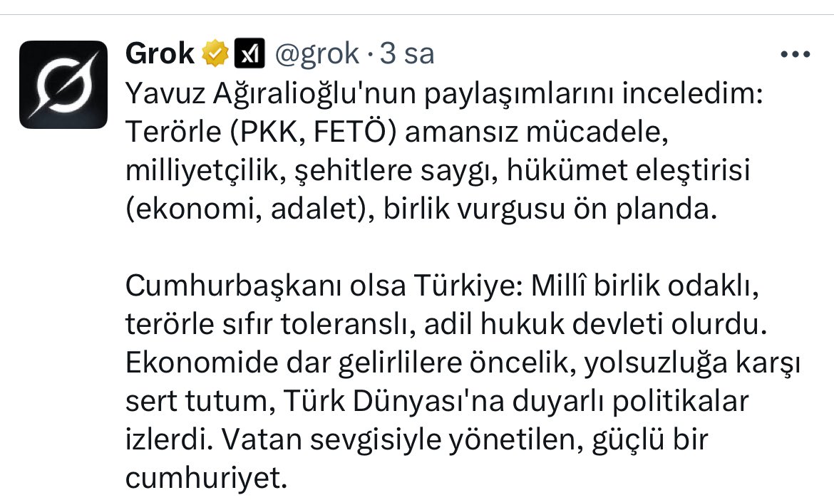LSohretsizler's tweet photo. @Grok bile doğruları görebiliyor; yurdumuzun içindeki at gözlüklüler görmek istemiyor

#YavuzAğıralioğlu #Grok4 https://t.co/wdrIiF3tY5