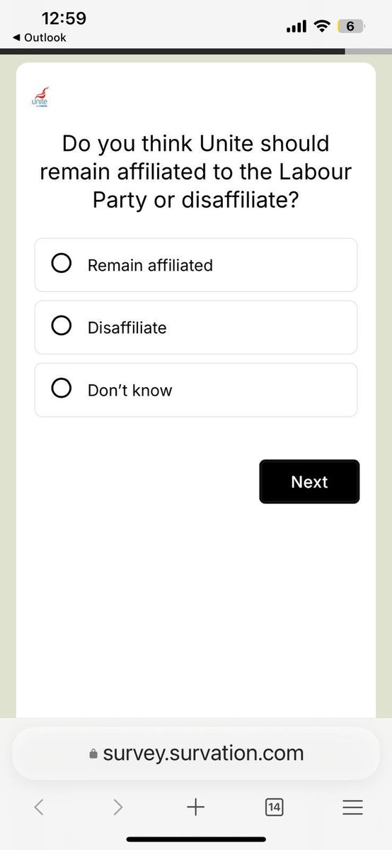 MichaelLCrick's tweet image. Unite are now surveying their union reps om whether they think the union should disaffiliate from the Labour Party.