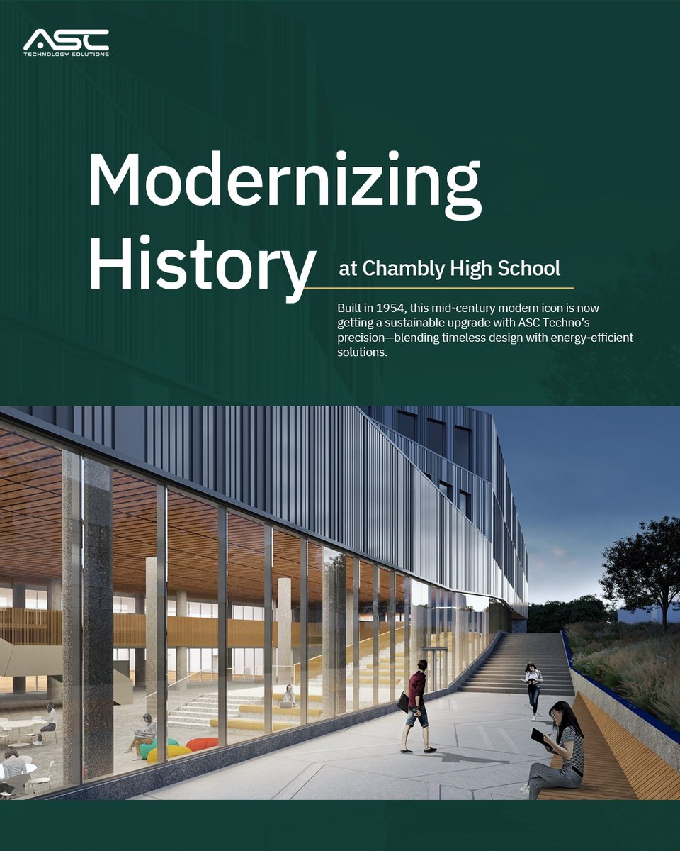 AscLimited's tweet image. Chambly High School, a mid-century modern icon built in 1954, is undergoing a sustainable transformation with ASC Techno’s precision. Blending timeless design with cutting-edge, energy-efficient solutions for the next generation of learners.

#ASCtechno #SustainableDesign