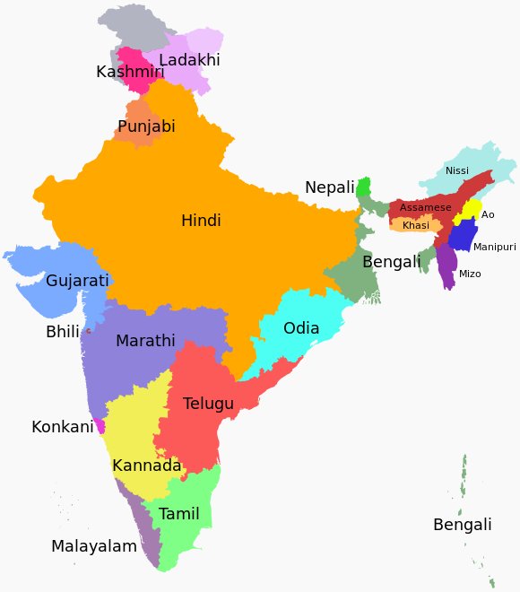 India mapped by spoken first language