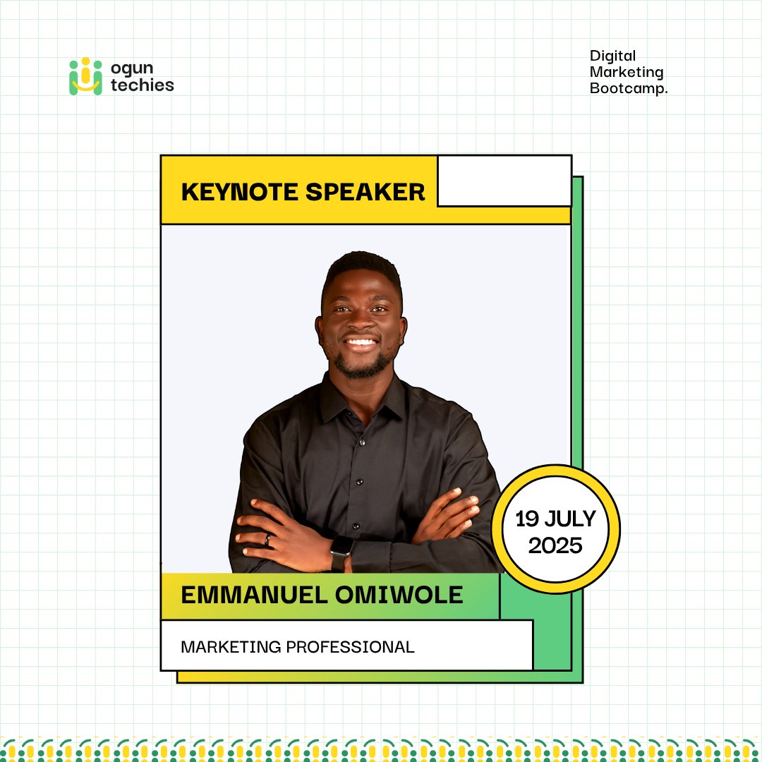 OgunTechies's tweet image. The OgunTechies Digital Marketing Bootcamp begins this Saturday, July 19 and we’re kicking things off with a keynote from a marketing professional with vast experience in strategy, branding, and growth., Emmanuel Omiwole @Hydromanoel🎉.
Get ready for insights, clarity, and a…