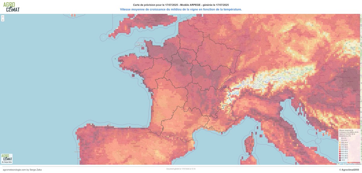 SergeZaka's tweet image. [6/7] Seul bémol au tableau, les conditions thermiques et hydriques seront extrêmement favorables aux développements des maladies fongiques comme ici le mildiou de la vigne.
Comparaison entre aujourd'hui et après-demain.