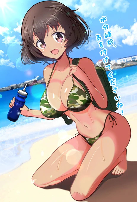 日焼けした優花里さんを描きたくなったので!明日から今週末にかけてまた猛暑の予報、大洗では曲がり松夜市もありますし皆様どうぞお気をつけくださいね(⁠*⁠'⁠ω⁠`⁠*⁠) #褐色肌はいいぞ