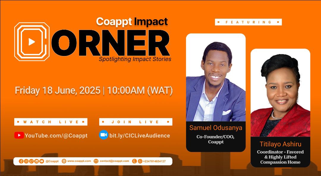 coappt's tweet photo. 🎙️ Coappt Impact Corner 2.0 is Here - Bigger, Bolder, and More Impactful!

Join the premiere episode
Date: Tomorrow, Friday, July 18th, 2025
Time: 10:00AM (WAT)

- Watch Live on YouTube: https://t.co/B16vDc4djS
- Join the Live Audience: https://t.co/PuPYdpPgKv https://t.co/SEhgQwGb18