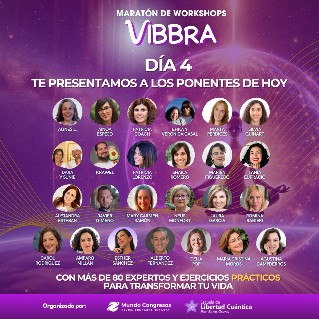 Hoy es mi ponencia en VIBBRA ✨

“Meditación de compasión por la ansiedad”

En ella realizo una meditación guiada para que puedas sanar un momento que te genera ansiedad.

Si estás registrado YA puedes verla
Si no lo estás, puedes hacerlo aquí 👇
mundocongresos.com/vibbra-eleva-t…