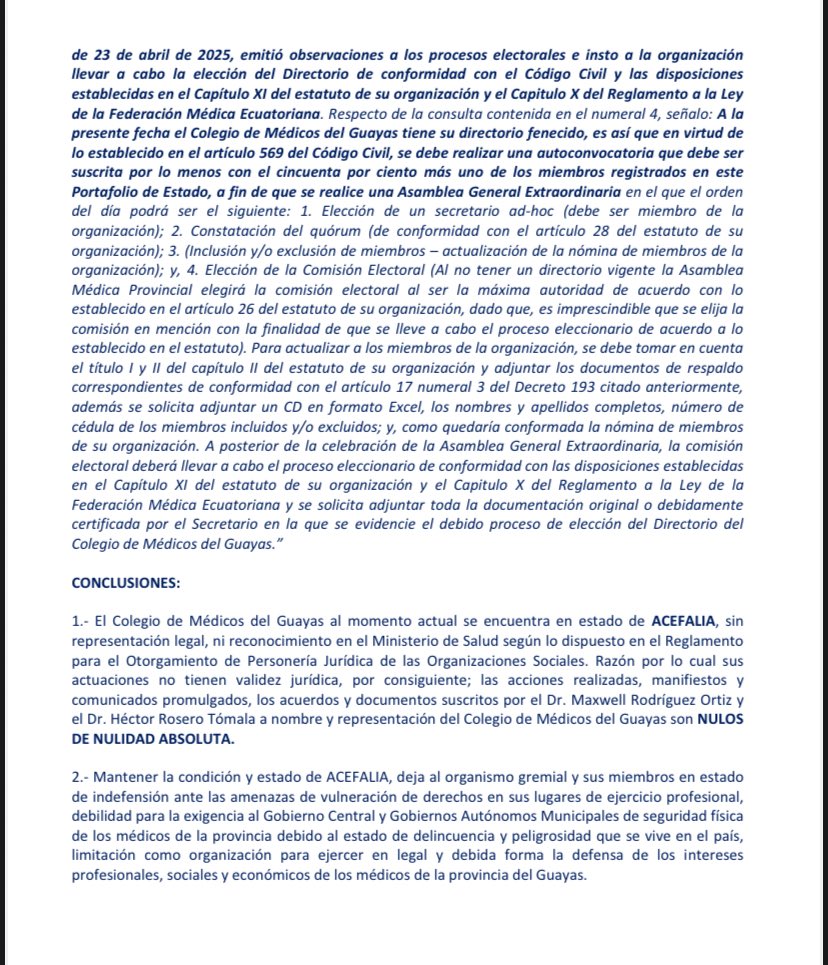 Mensaje al Gremio Médico de la Provincia del Guayas.