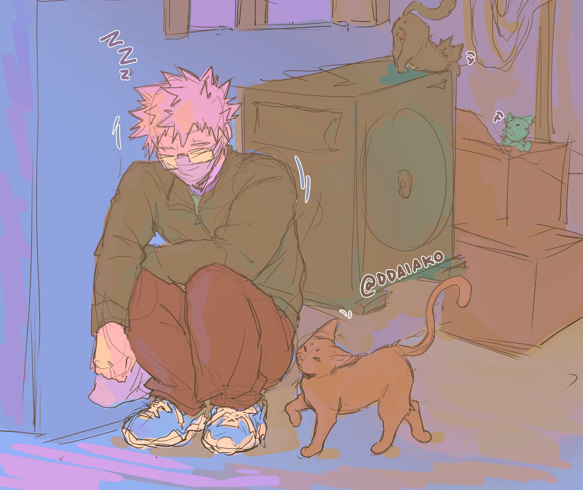 ddaiako's tweet image. prohero bakugou taking a break from fans in an alley, he fell asleep 😴