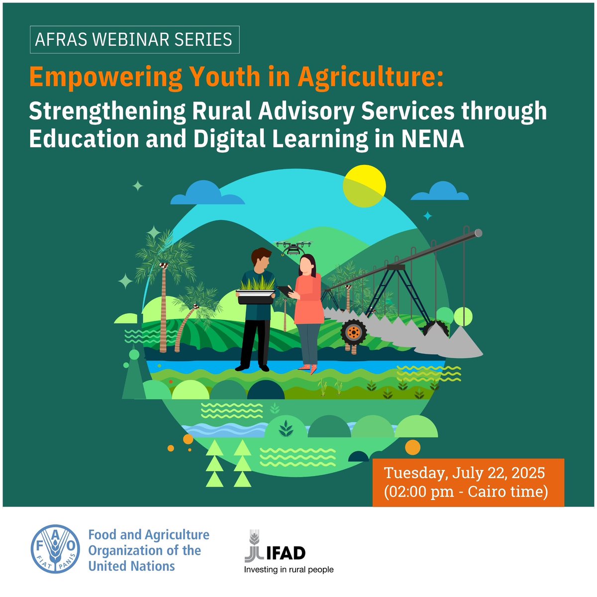 FAOinNENA_EN's tweet image. 👩🌾👨💻 Empowering youth in agriculture! Join our webinar on strengthening rural advisory services through education & digital learning in the #NENA region 🌱
#AFRAS
Read more: event page (link)
📅 22 July
⏲️2:00 pm Cairo Time
🔗 Register: shorturl.at/g9CSn
