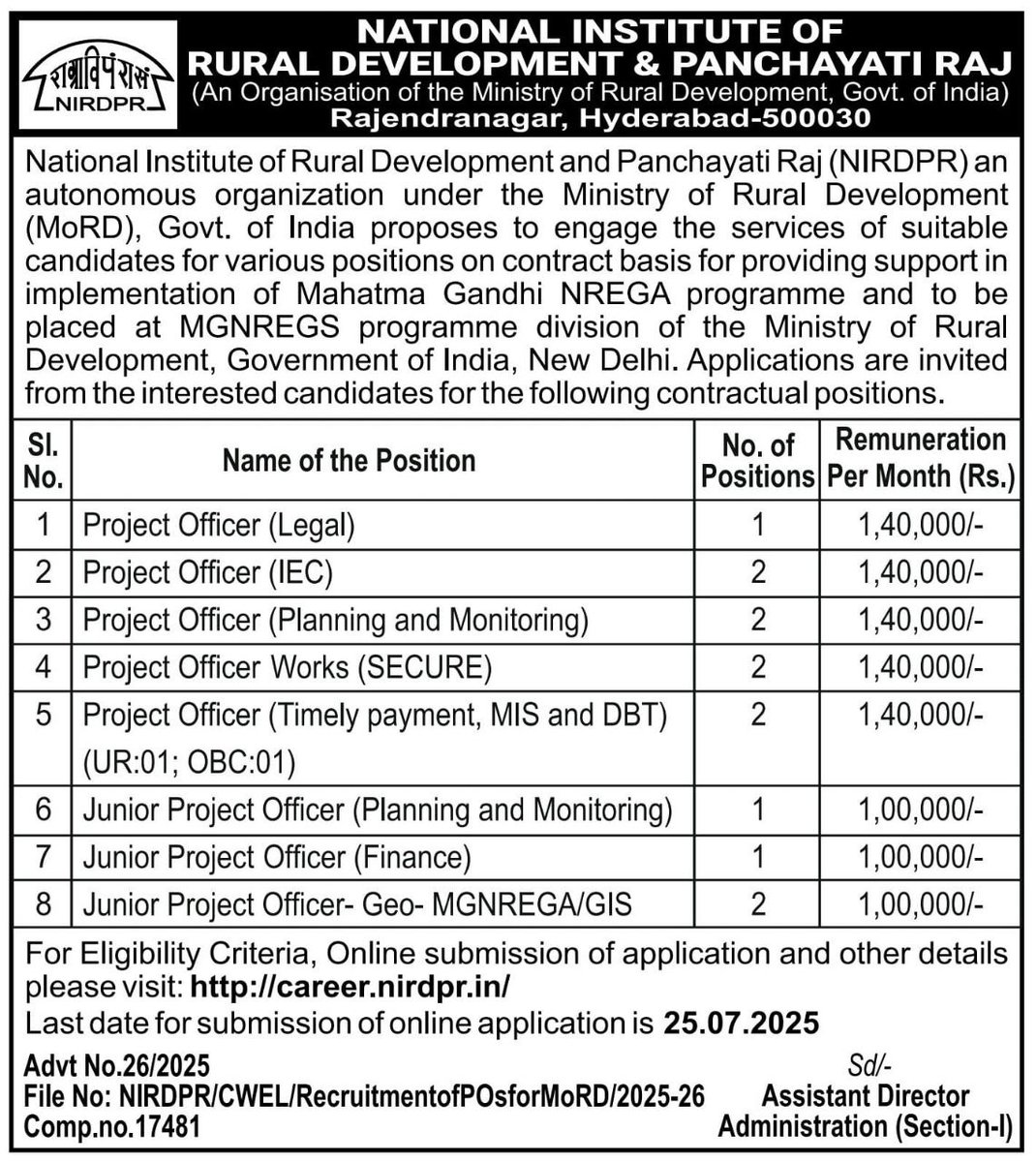 Recruitment Notification:-