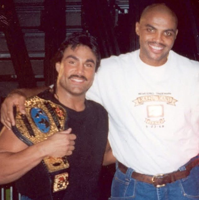MarcMero's tweet image. TBT - Phoenix, AR. 1995 Backstage with Charles Barkley after defending my World TV title! #tbt