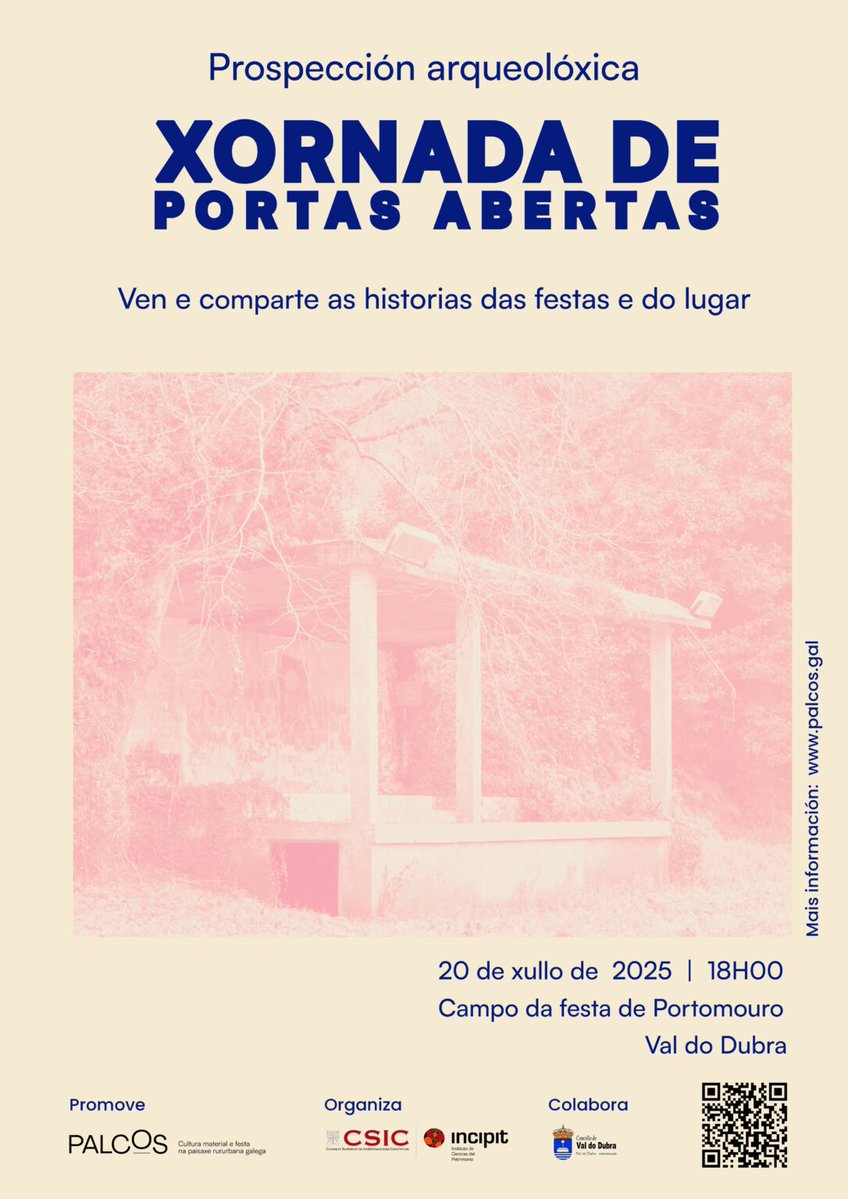CSICGalicia's tweet image. ✍️Continúan las actividades del proyecto PALCOS del @IncipitCSIC

📆El 20 de julio a las 18h celebran una jornada de puertas abiertas en el campo da festa de Portomouro (Val do Dubra) para documentar elementos festivos del lugar.

🔗 Más información en palcos.gal/o-proxecto/