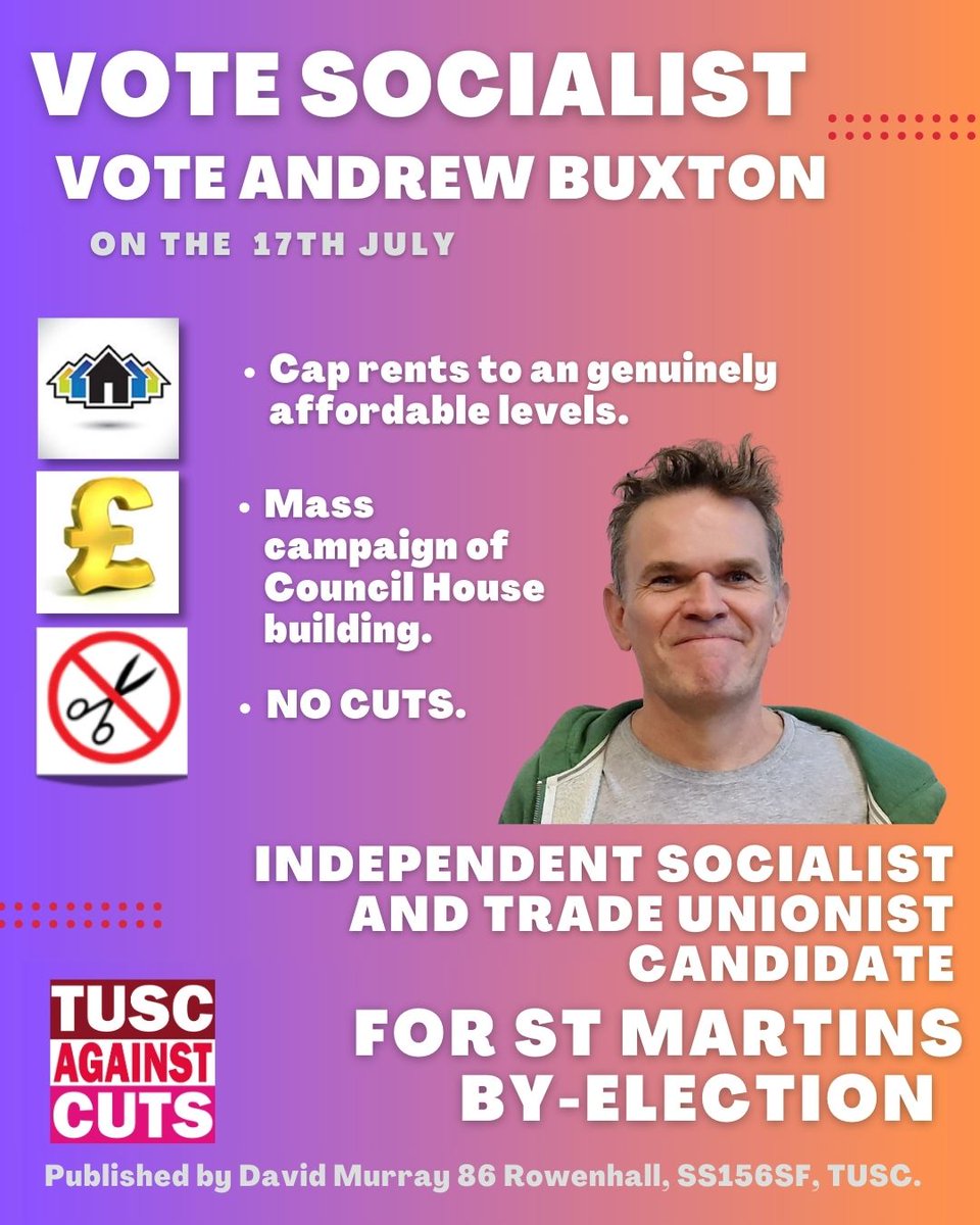 TUSCoalition's tweet image. Good luck to #TUSC's Andrew Buxton today in the #Basildon by-election.
Every campaign is part of our contribution to the building of a new, national anti-austerity, anti-war party. Come and join us at tusc.org.uk