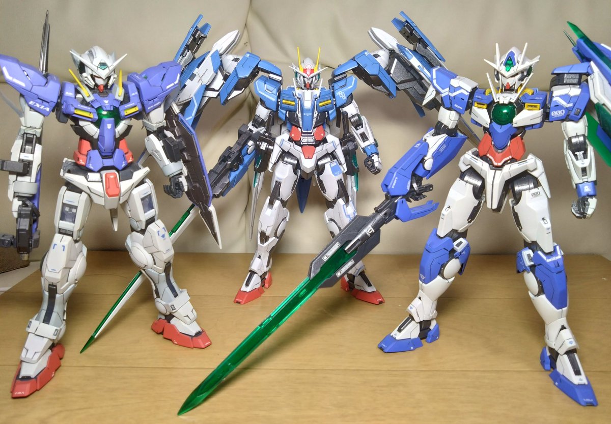 RoE720's tweet image. これで刹那の機体揃いました👍　
これがやりたかった👍
#ガンプラ
#ガンプラの画像を貼るとRTされると聞いて