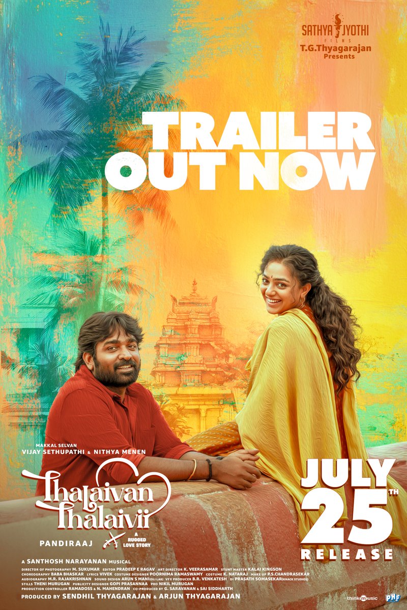 Sathya Jyothi Films (@sathyajyothi) on Twitter photo Aagasa Veeran & Perarasi oda rugged love story-ku,
konjam super action, emotion sethuโฆ ungalukkaga oru mass family entertainer ready! ๐ฅโค๏ธ
#ThalaivanThalaivii trailer out now๐ซถ
โถ๏ธyoutu.be/nyURE5vmj2I
<a href="/VijaySethuOffl/">VijaySethupathi</a> <a href="/MenenNithya/">Nithya Menen</a> <a href="/pandiraaj_dir/">Pandiraaj</a>
<a href="/iYogiBabu/">Yogi Babu</a> <a href="/Music_Santhosh/">Santhosh Narayanan</a> Aagasa Veeran & Perarasi oda rugged love story-ku,
konjam super action, emotion sethuโฆ ungalukkaga oru mass family entertainer ready! ๐ฅโค๏ธ
#ThalaivanThalaivii trailer out now๐ซถ
โถ๏ธyoutu.be/nyURE5vmj2I
<a href="/VijaySethuOffl/">VijaySethupathi</a> <a href="/MenenNithya/">Nithya Menen</a> <a href="/pandiraaj_dir/">Pandiraaj</a>
<a href="/iYogiBabu/">Yogi Babu</a> <a href="/Music_Santhosh/">Santhosh Narayanan</a>