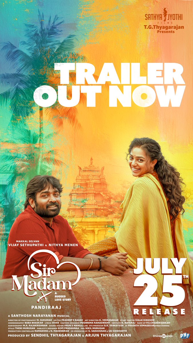 VijaySethupathi (@vijaysethuoffl) on Twitter photo #Sirmadam
Trailer out now!!
youtu.be/1ZltrV9gHCs
#SirmadamFromJuly25
<a href="/MenenNithya/">Nithya Menen</a> <a href="/pandiraaj_dir/">Pandiraaj</a> <a href="/Music_Santhosh/">Santhosh Narayanan</a> <a href="/PradeepERagav/">Pradeep E Ragav</a> <a href="/studio9_suresh/">RK SURESH</a> <a href="/mynnasukumar/">M Sukumar</a> <a href="/thinkmusicindia/">Think Music</a> <a href="/SathyaJyothi/">Sathya Jyothi Films</a> #Sirmadam
Trailer out now!!
youtu.be/1ZltrV9gHCs
#SirmadamFromJuly25
<a href="/MenenNithya/">Nithya Menen</a> <a href="/pandiraaj_dir/">Pandiraaj</a> <a href="/Music_Santhosh/">Santhosh Narayanan</a> <a href="/PradeepERagav/">Pradeep E Ragav</a> <a href="/studio9_suresh/">RK SURESH</a> <a href="/mynnasukumar/">M Sukumar</a> <a href="/thinkmusicindia/">Think Music</a> <a href="/SathyaJyothi/">Sathya Jyothi Films</a>