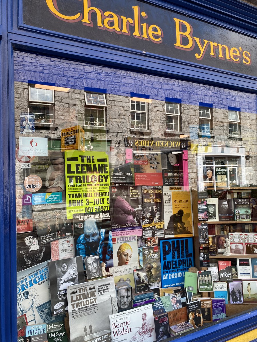 DruidTheatre's tweet image. Huge thanks to our friends and neighbours at @ByrnesBooks for their wonderful window display to mark our 50th anniversary 😍
There are 35 posters in the display, all from Charlie’s own collection - and hopefully we'll add many more to the collection in the years to come!