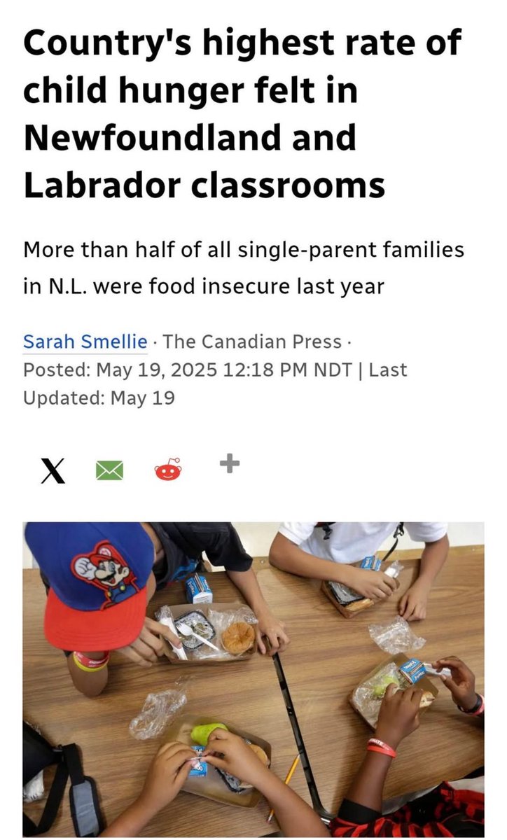 DanaMetcalfe5's tweet image. BREAKING: Newfoundland’s Children Are Going Hungry — But Our Government Is Feeding Everyone Else
Newfoundland and Labrador now holds the highest rate of child hunger in Canada. Over 50% of all single-parent households in this province were food insecure last year — meaning more…