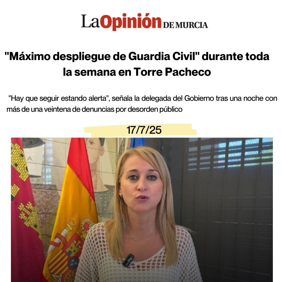 MariaMarinMart's tweet image. Llega tarde. Desde el viernes se sabía que podía ocurrir lo que ha acabado pasando en Torre Pacheco y la delegación del Gobierno no estuvo a la altura. Algo así no puede volver a repetirse.
