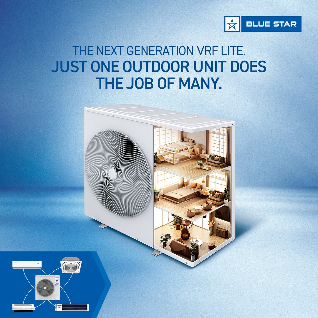 Just one outdoor unit, endless possibilities. Blue Star VRF Lite is engineered to cool multiple rooms with a single compact outdoor unit—smart, efficient, and space-saving. 

#NextGenCooling #BlueStarVRFLite